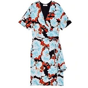 ARITZIA Babaton Wallace Wrap Dress, Blue Floral, Size Medium